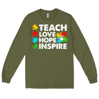 Army Green Teach Love Hope Inspire Long Sleeve Tee - CowhideDigitalArt