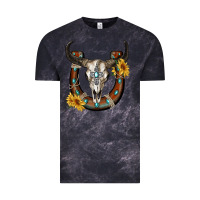 Cloud Black bull skull with horseshoe Vintage Tee - RanaPortraitStore
