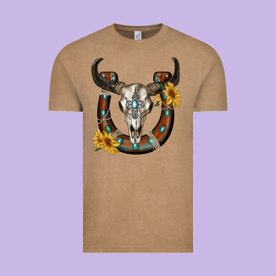 Bull Skull With Horseshoe Vintage Tee Designed By Ranaportraitstore