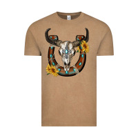 Vintage Coffee bull skull with horseshoe Vintage Tee - RanaPortraitStore