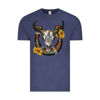 Vintage Denim bull skull with horseshoe Vintage Tee - RanaPortraitStore