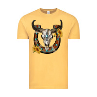 Vintage Mustard bull skull with horseshoe Vintage Tee - RanaPortraitStore