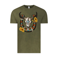 Vintage Olive bull skull with horseshoe Vintage Tee - RanaPortraitStore