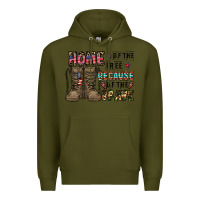 Army Green home of the free beacause of the brave Premium Hoodie - CowhideDigitalArt