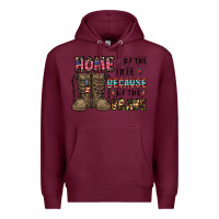Burgundy home of the free beacause of the brave Premium Hoodie - CowhideDigitalArt
