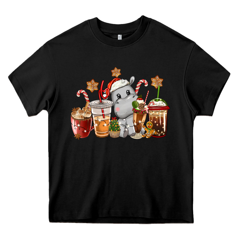 Hippopotamus Coffee Cups Christmas Heavy Core Tee by CowGirlArtShop | Teevron