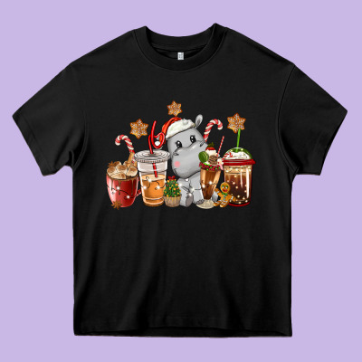 Hippopotamus Coffee Cups Christmas Heavy Core Tee Designed By Cowgirlartshop
