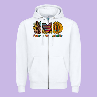 Peace Love Sunshine Zipper Hoodie Designed By Jahusdesignshop