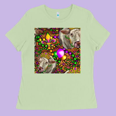 Mardi Gras Cow Leopard Seamless Pattern Ladies Tee Designed By Fadigitalartstudio