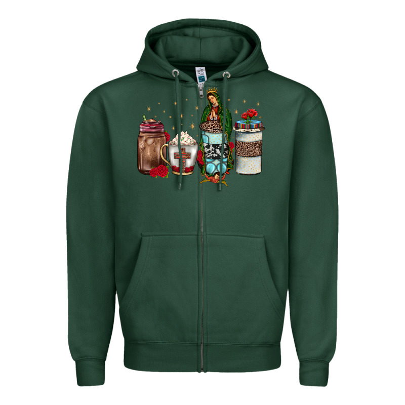 Our Lady Of Guadalupe Coffee Zipper Hoodie by JahusDesignShop | Teevron
