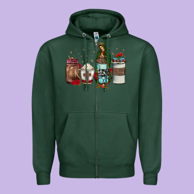 Our Lady Of Guadalupe Coffee Zipper Hoodie Designed By Jahusdesignshop