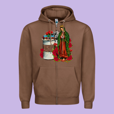 Our Lady Of Guadalupe Coffee Zipper Hoodie Designed By Jahusdesignshop