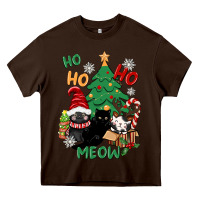 Chocolate Brown ho ho ho meow Heavy Core Tee - CowGirlArtShop