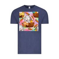 Vintage Denim Easter Bunny With Hamper Seamless Pattern Vintage Tee - BundleAndBundleShop