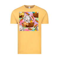 Vintage Mustard Easter Bunny With Hamper Seamless Pattern Vintage Tee - BundleAndBundleShop