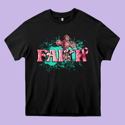 Faith Breast Cancer Heavy Core Tee Designed By Cowgirlartshop
