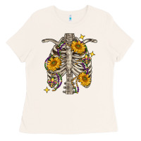 Bone Mardi Gras chest sunflowers skeleton Ladies Tee - FaDigitalArtStudio