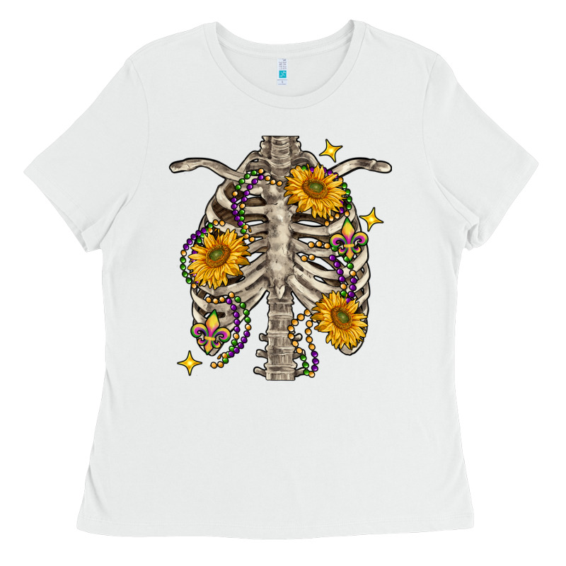 Mardi Gras Chest Sunflowers Skeleton Ladies Tee by FaDigitalArtStudio | Teevron