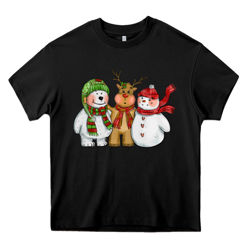 Christmas Polar Bear Reindeer And Snowman Heavy Core Tee by CowGirlArtShop | Teevron