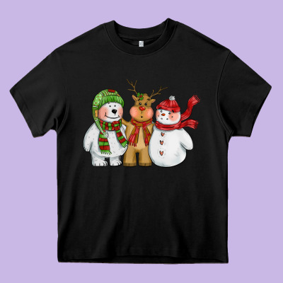 Christmas Polar Bear Reindeer And Snowman Heavy Core Tee Designed By Cowgirlartshop