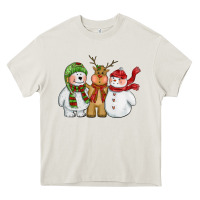 Cream christmas polar bear reindeer and snowman Heavy Core Tee - CowGirlArtShop