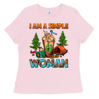 Bubblegum Pink I Am A Simple Woman Camping Frappe Ladies Tee - FaDigitalArtStudio
