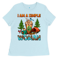 Baby Blue I Am A Simple Woman Camping Frappe Ladies Tee - FaDigitalArtStudio