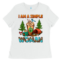 White I Am A Simple Woman Camping Frappe Ladies Tee - FaDigitalArtStudio