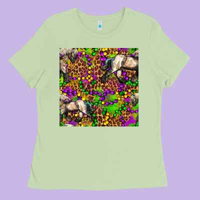 Mardi Gras Leopard Horse Seamless Pattern Ladies Tee Designed By Fadigitalartstudio