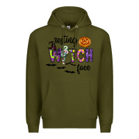 Army Green Resting Witch Face Premium Hoodie - CowhideDigitalArt