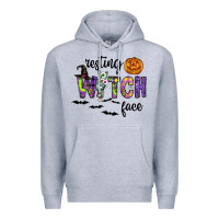 Heather Grey Resting Witch Face Premium Hoodie - CowhideDigitalArt