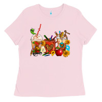 Bubblegum Pink Teacher Coffee Cups Ladies Tee - FaDigitalArtStudio