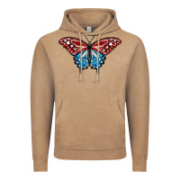 Vintage Coffee Patriotic American Flag Butterfly 4th of July Vintage Hoodie - LillyAllenDesigns