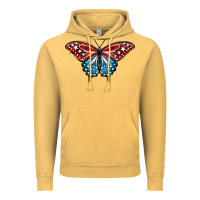 Vintage Mustard Patriotic American Flag Butterfly 4th of July Vintage Hoodie - LillyAllenDesigns