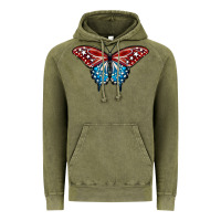 Vintage Olive Patriotic American Flag Butterfly 4th of July Vintage Hoodie - LillyAllenDesigns