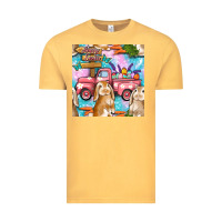 Vintage Mustard Easter Bunny With Truck Seamless Pattern Vintage Tee - BundleAndBundleShop