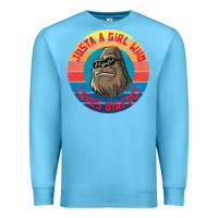 Ocean Blue Retro Sunset Just A Girl Who Loves Bigfoot Premium Sweatshirt - artisFamous