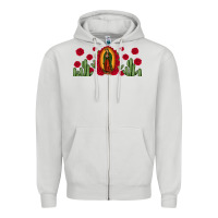 Dove Grey lady of Guadalupe cactus rose Zipper Hoodie - JahusDesignShop