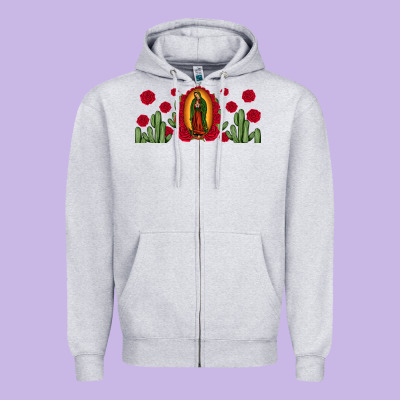 Lady Of Guadalupe Cactus Rose Zipper Hoodie Designed By Jahusdesignshop