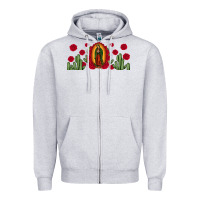 Heather Grey lady of Guadalupe cactus rose Zipper Hoodie - JahusDesignShop