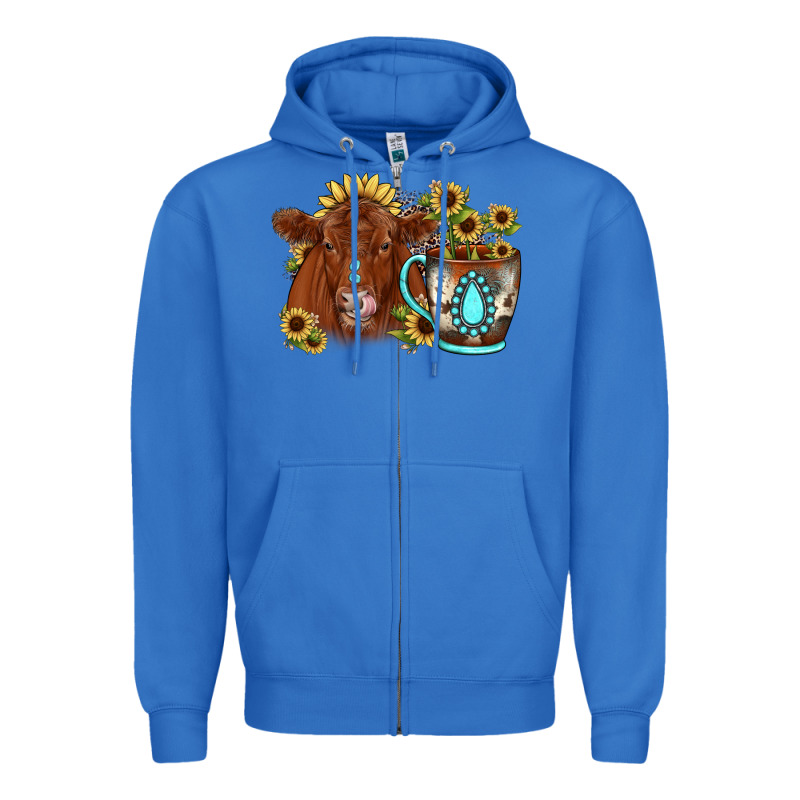 Sunflower Coffee Cup Red Angus Gemstone Zipper Hoodie by JahusDesignShop | Teevron