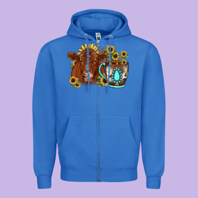 Sunflower Coffee Cup Red Angus Gemstone Zipper Hoodie Designed By Jahusdesignshop