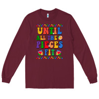 Burgundy Until all the pieces fit Long Sleeve Tee - CowhideDigitalArt