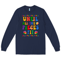 Navy Until all the pieces fit Long Sleeve Tee - CowhideDigitalArt