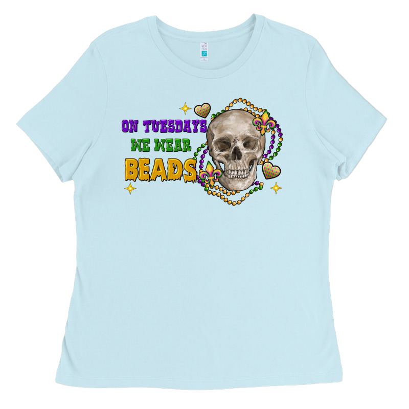 On Tuesdays We Wear Beads Skull Ladies Tee by FaDigitalArtStudio | Teevron