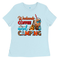Baby Blue weekends coffee and camping frappe coffee Ladies Tee - FaDigitalArtStudio