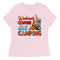 Bubblegum Pink weekends coffee and camping frappe coffee Ladies Tee - FaDigitalArtStudio