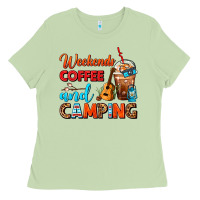 Weekends Coffee And Camping Frappe Coffee Ladies Tee | Teevron