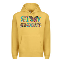 Antique Gold stay groovy with butterfly peace sign and flowers Premium Hoodie - Artiststas