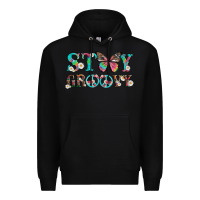 Black stay groovy with butterfly peace sign and flowers Premium Hoodie - Artiststas